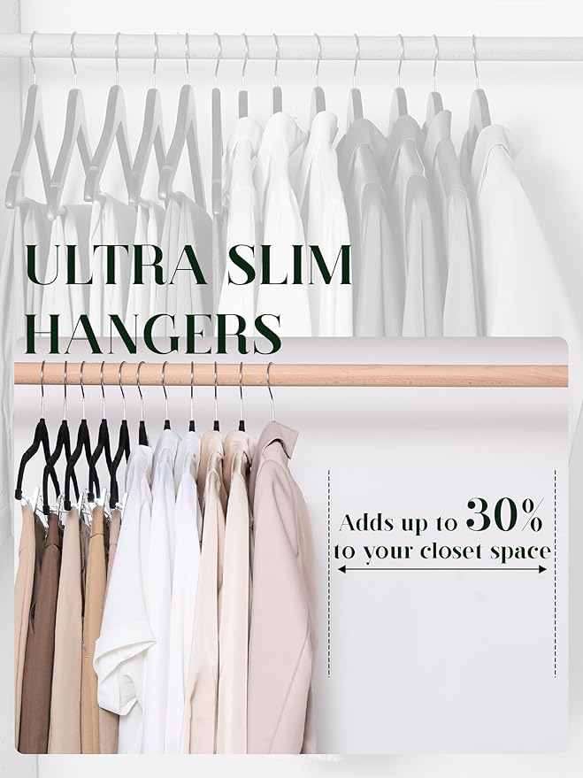 Cozymood Velvet Skirt Hangers 24 Packs Velvet Hangers with Clips Ultra Thin Non Slip Velvet Pants Hangers Space Saving Clothes Hanger for Trouser, Skirts, Jeans (Black)