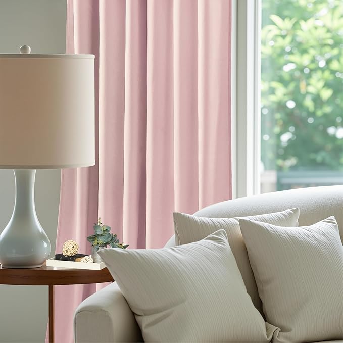 Baby Pink Velvet Curtains for Girls Bedroom, Super Soft Room Darkening Thermal Insulated Blackout Curtain Luxury Window Drapes for Living Room Nursery, Back Tab Rod Pocket, W52 x L90, 2 Panels