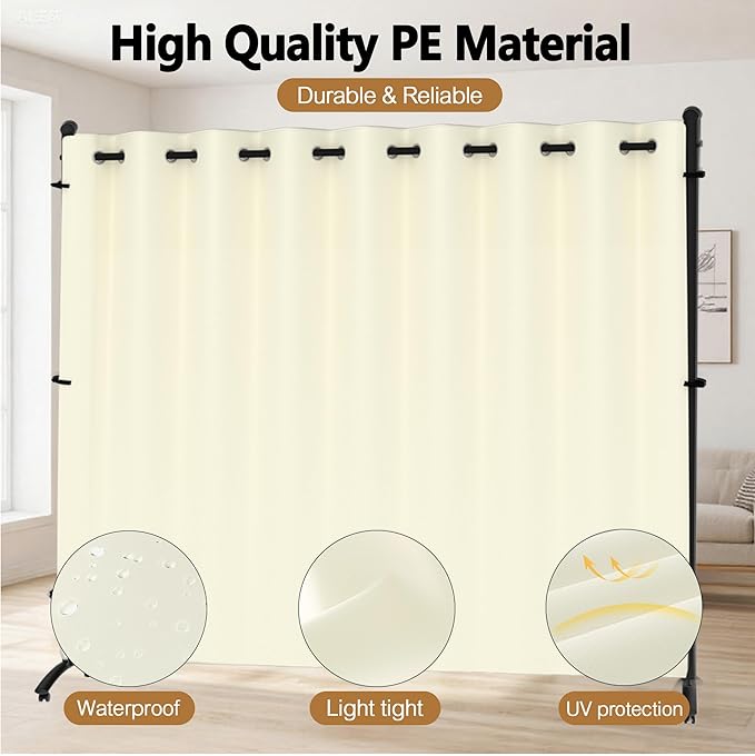 Room Divider, Curtain Privacy Screen with 360°Lockable Wheels 6FT Portable Room Divider Panel Freestanding Partition Divider Screen for Separator Wall Divider Bedroom Office (White)