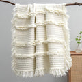 Ultra Soft Pre-Washed Quilted Boho Cream Twin Size Blankets for Bed, Ruffle Fringed Decorative Throw, Stone Washed Chic Rustic Blanket for Sofa Couch Bed, 60"*80"