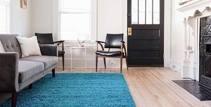 Unique Loom Solid Shag Collection Area Rug (6' 1" x 9' Rectangle, Turquoise)