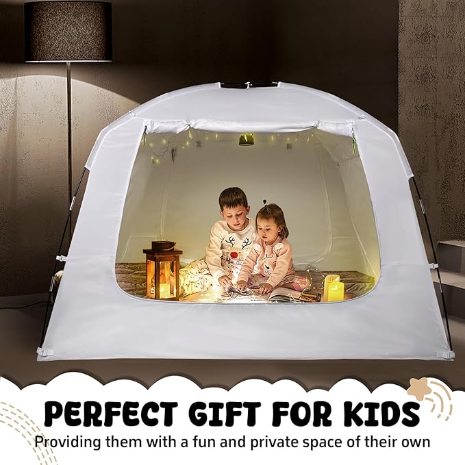 Bed Tent Bed Canopy Twin Size for Kid and Adults 100% Breathable Tents 4 Doors 80% Blackout - Indoor Portable Sleeping Tents Privacy Large Space with String Light