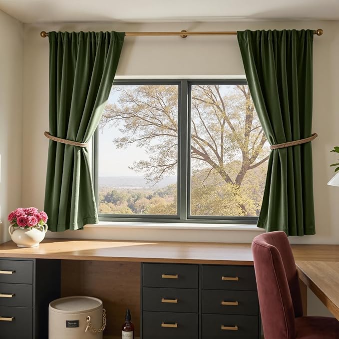 Lazzzy Velvet Blackout Curtains Thermal Insulated Room Window Drapes Super Soft Luxury Curtains for Living Room Bedroom Rod Pocket 2 Panels, Moss, 52" W x 63" L