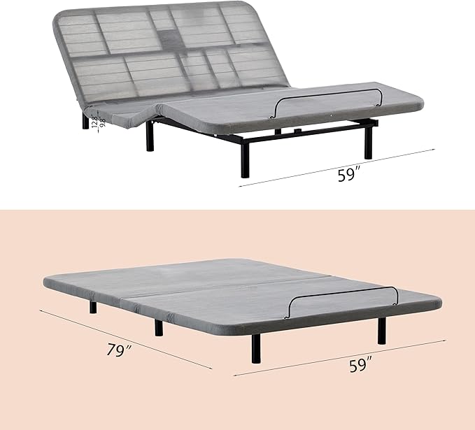 Queen Size Adjustable Bed Frame Base, Caron Electric Bed Base with Head and Foot Incline, Zero Gravity, Massage, App and Wireless Remote, No-Noise, Easy Assembly, Gray