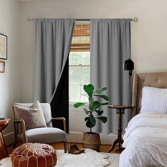 BGment 100% Blackout Curtains for Bedroom 72 Inch Length 2 Panels, Thermal Insulated Room Darkening Curtains Rod Pocket Soundproof Bedroom Living Room Window Curtains, Dove Grey, Each 52 Inch Wide