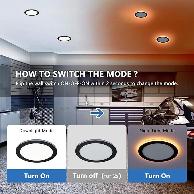 CycevSun 8 Inch LED Black 12 Pack Recessed Lights with Night Light, Canless Wafer Downlight Ultra Thin, Dimmable & 5CCT Selectable, 15W, 1350LM, ETL, 120-277V