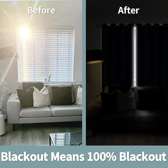 BGment Thermal Insulated 100% Blackout Curtains for Bedroom with Black Liner, Double Layer Full Room Darkening Noise Reducing Grommet Curtain (55 x 96 Inch, Navy Blue, 2 Panels)