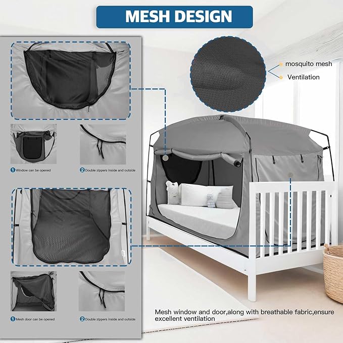 Bed Tent,Portable Privacy Sleeping Bed Canopy,Blackout 90% Drapes for Kids and Adult,Indoor Space Tent with Breathable Large Mesh Windows