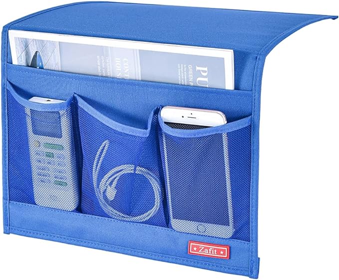 Zafit Bedside Storage Organizer - Table Cabinet Organizer Caddy for Remotes, Phone, Glasses (Classic 4 Pockets - Blue)