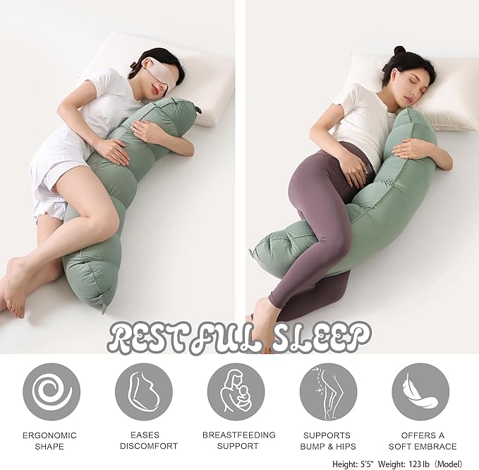 Peallow(Pat. Pend) – Long Round Body Pillow for Adults, Bolster Pillow for Sleeping, Soft and Supportive Pillow for Sleeping & Lumbar Support(Willow Green,39")