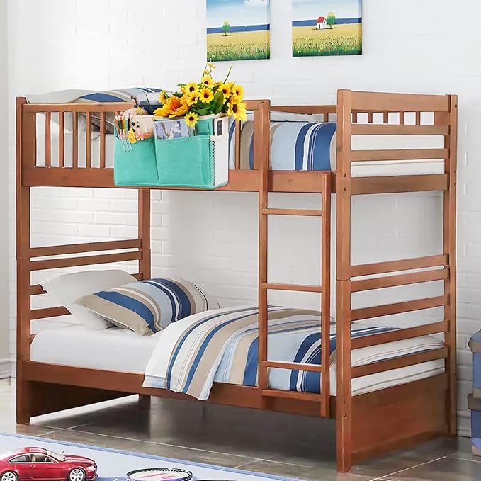 Retyion Bedside Caddy Bedside Storage Organizer Hanging Bunk Bed Dorm Room with Side Pockets for Water Bottles, Books, Cell Phones, Headphones 2 Pack (Light Blue)