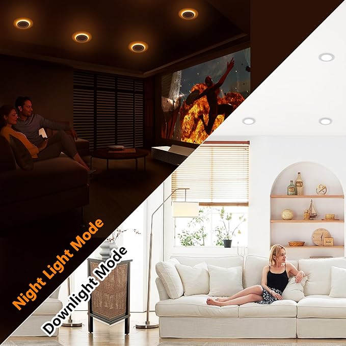 CycevSun Pot Lights LED 4 Inch Recessed Lights with Night Light Mode, Dimmable & 2700K/3000K/3500K/4000K/5000K Selectable, 9W, cETL, White, IC Rated, 12 Pack