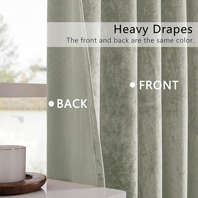 Silver Grey Crushed Velvet Curtains 52x84 inch Luxurious Thermal Insulated Soundproof Drapes for Living Room Bedroom Office Soft and Durable Light-Filtering Window Treatments, 2 Panels