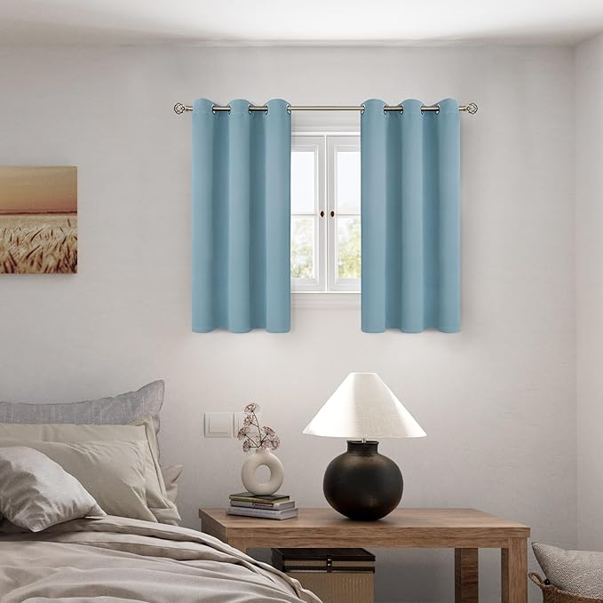 BGment Short 100% Blackout Curtains for Bedroom, Thermal Insulated Lined Energy Efficiency Noise Reducing Grommet Curtains 54 Inch Length for Small Window 2 Panels Each 42 Inch Wide, Greyish Blue