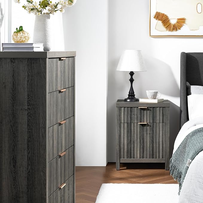 5 Drawers Dresser for Bedroom, 44 Inches Tall Modern Bedroom Dressers, Chest of Drawers for Bedroom, Fluted Dresser for Closet Organizer for Living Room, Hallway, Entryway (Midnight Oak)