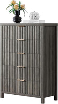5 Drawers Dresser for Bedroom, 44 Inches Tall Modern Bedroom Dressers, Chest of Drawers for Bedroom, Fluted Dresser for Closet Organizer for Living Room, Hallway, Entryway (Midnight Oak)