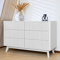 Fluted 6 Drawers Dresser for Bedroom,52" Wide Handleless Chest of Drawers with Faux Marble Top, Wooden Dresser TV Stand, Wood Drawer Organizer for Living Room, Hallway, White