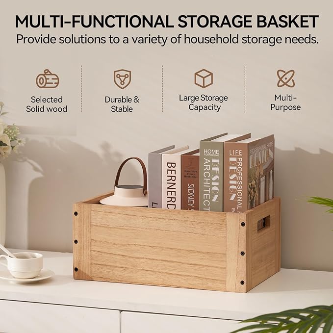 KIRIGEN Stackable Wood Storage Cube /Basket/ Bins Organizer for Home Books Clothes Toy - Modular Open Cubby Storage System - Office Bookcase shelves C15-NA