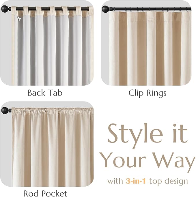 Lazzzy Blackout Curtains Thermal Insulated Curtains Room Window Drapes Super Soft Luxury Curtains for Living Room Bedroom Rod Pocket 2 Panels, 96 Inch Lined | Beige