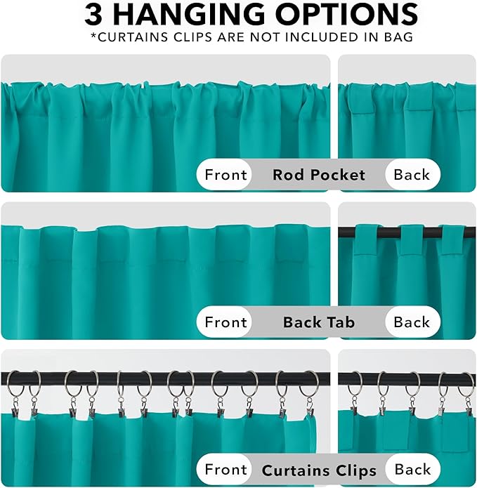 Deconovo Blackout Curtains, Thermal Insulated, W42 x L45 2 Panels, Back Tab, Machine Washable, Room-Darkening Drapes for Bedroom/Living Room Turquoise