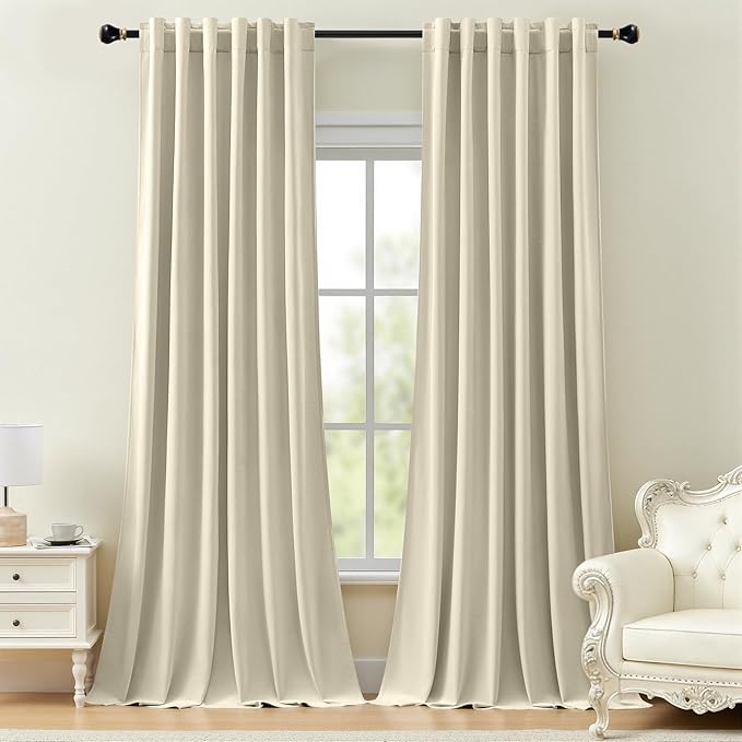 Velvet Curtains 108 Inches Long for Living Room, Luxury Room Darkening Thermal Insulated Soft Heavy Velvet Curtain Privacy Drapes for Home Office, Back Tab Rod Pocket, Ivory, W52 x L108, 2 Panels