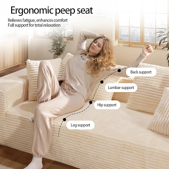 Boneless Cloud Couch Sofa, 3 Seater Deep Seat Modern Lounge Sleeper Couch, No Assemble, Corduroy Compression Upholstered Couches for Living Room, Bedroom, Apartment, Dorm, Office