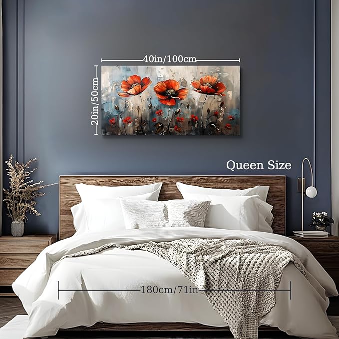 SERIMINO Large Wall Art for Living Room, Nature Floral Botanical Canvas Prints, Red Flowers Pictures Wall Decor, Wildflower Modern Home Decor Bathroom Dining Room Kitchen Paintings 20"X40"