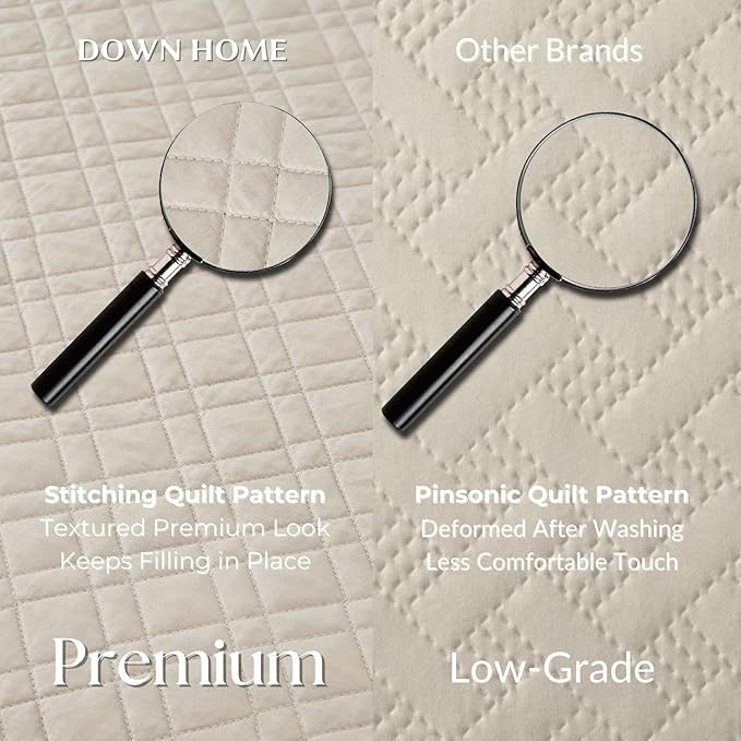 Queen Quilt Set with Shams Lightweight Quilted Bedspread Coverlet Thin Comforter Bed Cover Vintage Washed Quilted Blanket for All Season, Brushed Microfiber Diamond Stitching, Beige, 88"x92"