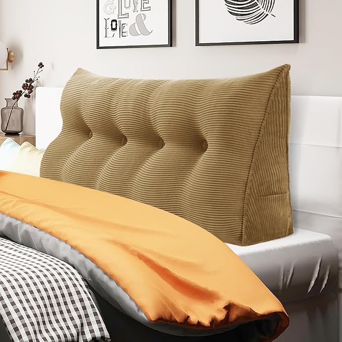 WOWMAX 100% Cotton Corduroy Headboard Pillow – Full Size Back Support Reading Wedge for Bed & Daybed, Plush Handmade Bolster Cushion with Removable Cover, Cozy Bed Rest Pillow, Taupe