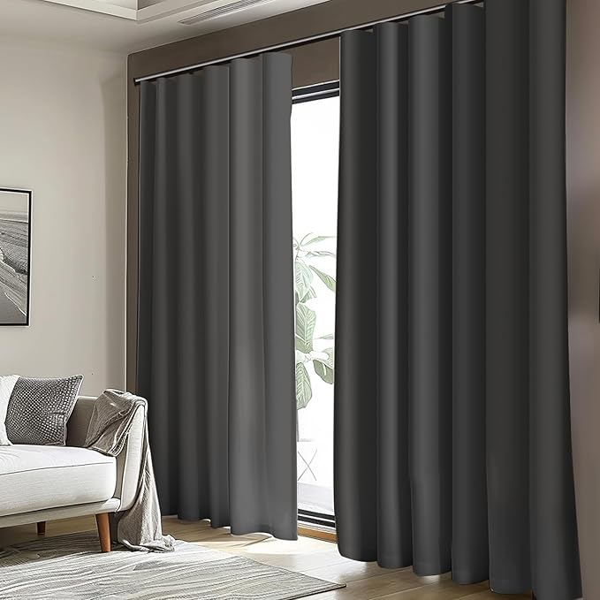 Room Divider Blackout Curtain Track Curtains Wall Dividers Panels Screen for Living Rooms Bedroom Office Privacy Partition Separation, W150 × L84 Inch,1 Panel, Black