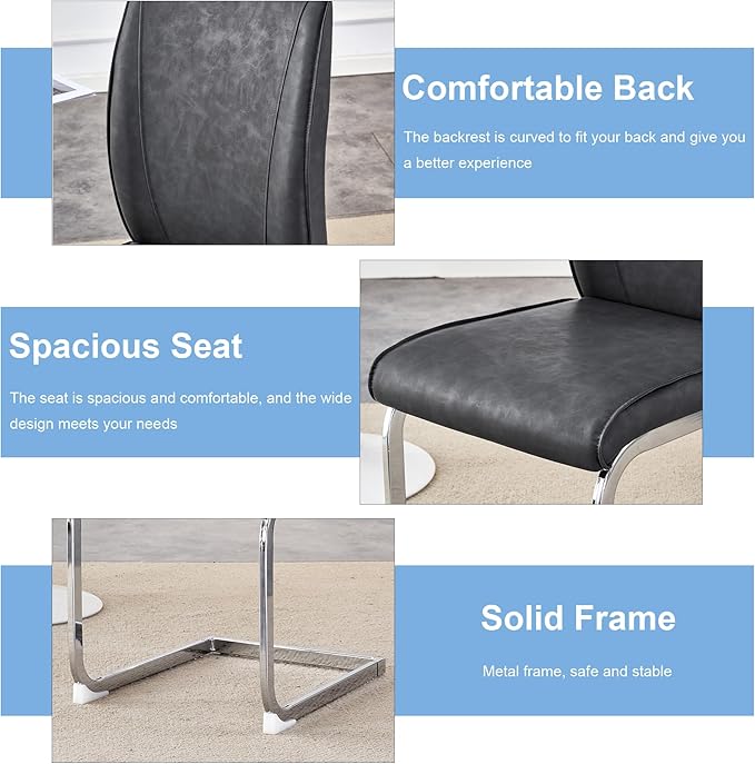 Dining Chairs Set of 4,Faux Leather Dining Chairs,Upholstered Kitchen Chairs with High Back,Modern Armless Side Chairs with Sturdy Chrome Plated Metal Legs for Living Room(Grey,4)