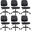 CLATINA Armless Home Office Chair with Lumbar Support and Wheels, Small PU Leather Ergonomic Low Back Desk Chairs No Arms, Adjustable Height 360° Swivel Rolling Computer Task Chair, Black, 6 Pack