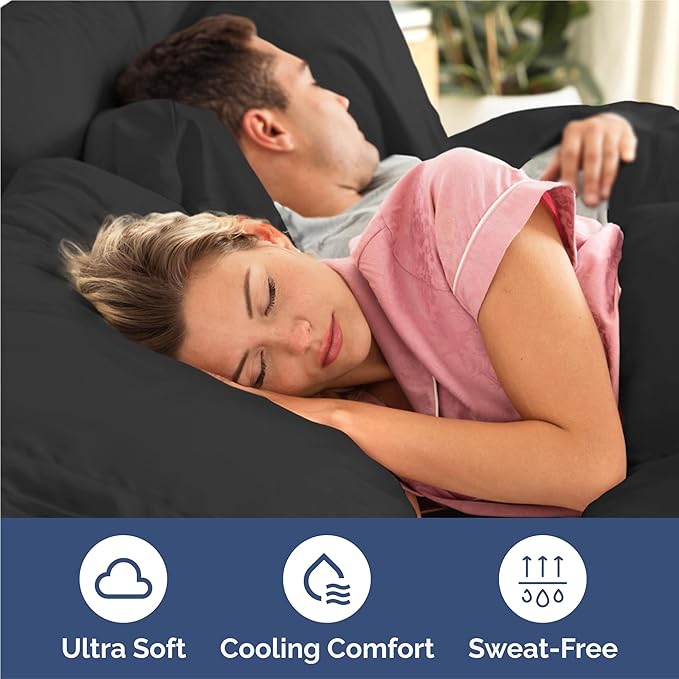 Split King 7 Piece Sheet Set - Cooling & Breathable - Hotel Luxury Bedding - Includes Fitted Sheets for Women, Men, Kids and Teens - 1 Flat, 2 Fitted Sheets, 4 Pillowcases with Deep Pockets - Black