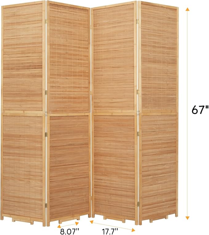Bamboo Room Divider Folding Privacy Screens, Wall Divider for Room Separation, Portable Room Partitions and Dividers, 5.6FT Bamboo Mesh Woven Room Divider Panel (Brown, 4 Panel)