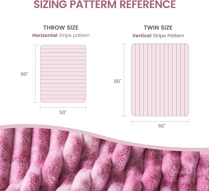 Cozy Bliss Faux Fur Throw Blanket for Couch, Cozy Warm Plush Striped Blanket for Sofa Bedroom Living Room, 108 * 90 Inches Tie-dye Pink