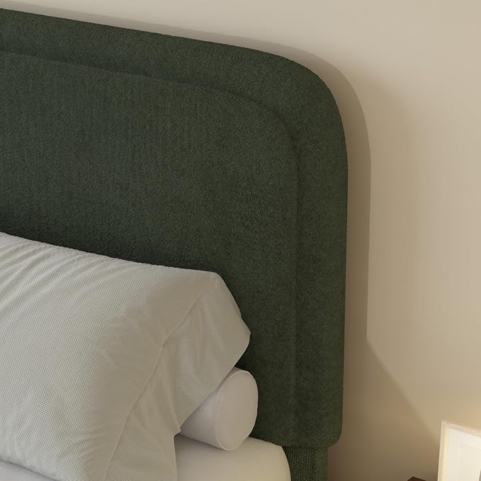 BarnFurin King Size Boucle Bed Frame and Headboard, Cloud Upholstered Platform Bed Frame, Soft Rounded Corners, Modern Style, No Box Spring Required, Easy Assembly, Green