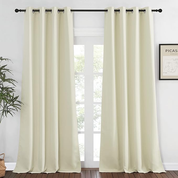 NICETOWN Blackout Living Room Curtain 108 inch Length - Grommet Thermal Insulated Cold & Heat Blocking Window Treatment Sound Reducing Drape for Bedroom (Beige, 1 Piece, W52 x L108)