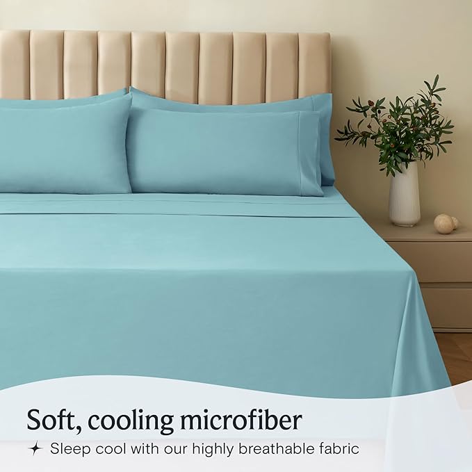 LuxClub 4 PC California King Sheet Set, Deep Pockets Wrinkle Free Cooling Bed Sheets Hotel Bedding for Women, Men, Includes 1 Fitted Sheet, 1 Flat Sheet and 2 Pillowcases-Aqua