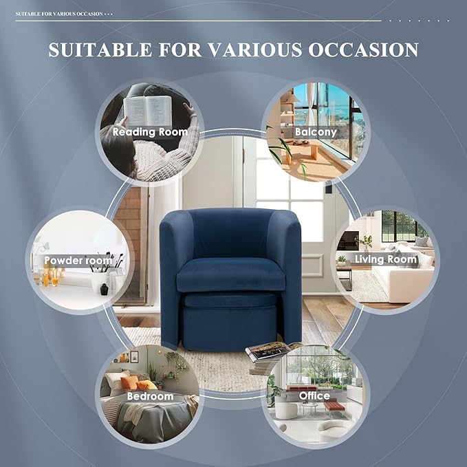 Mid-Century Velvet Living Room Chair with Storage Ottoman, Space-Saving Accent Chairs for Bedroom/Reading Spaces/Office, Blue