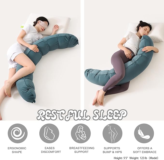 Peallow(Pat. Pend) – Long Round Body Pillow for Adults, Bolster Pillow for Sleeping, Soft and Supportive Pillow for Sleeping & Lumbar Support (Slate Blue,59")