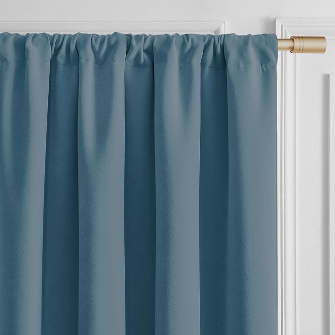 Joydeco Greyish Blue Velvet Curtains 84 Inches 2 Panels, Luxury Thermal Insulated Soft Curtains for Bedroom & Living Room, Room Darkening Velvet Drapes, Rod Pocket (52W x 84L)
