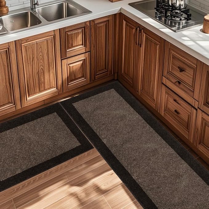 Machine Washable (24" x 36"+ 24" x 60"') Kitchen Rugs Set of 2, Non Slip Kitchen Mats for Floor, Absorbent Entrance Runner Rugs for Bedroom, Hallway, Bathroom, Door (Roll Packing)