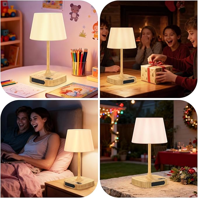 Outdoor Table Lamp - 8000mAh Cordless Rechargeable Battery,Dimmable LED Display Touch Lamp for Camping Patio and Bedroom (Wood Grain)