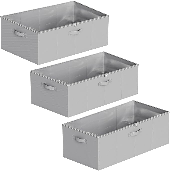SpaceAid 3 Pack 10" High Under Bed Storage Containers, Large Underbed Storage Organizer Bins with Lids for Bedroom, Dorm, Clothes, Closet Organization, Bed Sheets and Blankets (Gray)