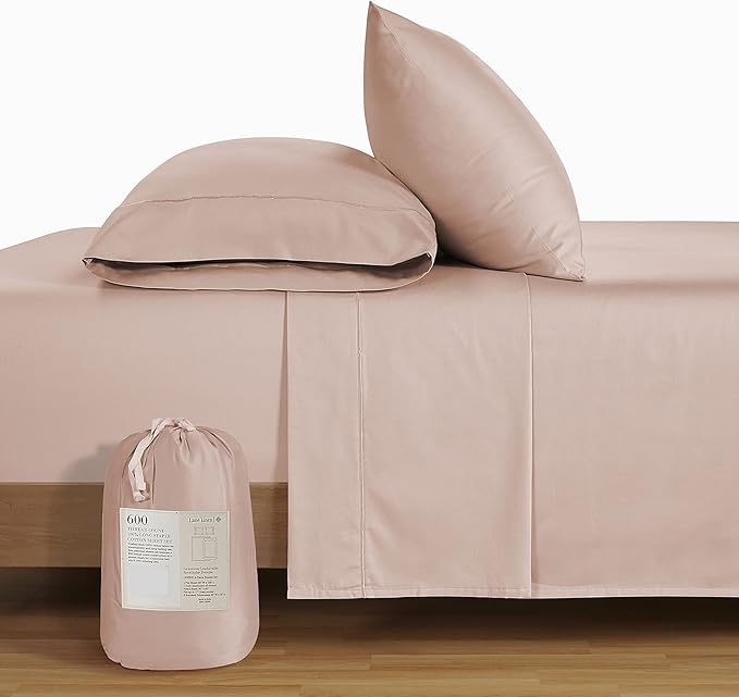 LANE LINEN King Size Bed Sheets – 600 Thread Count Long-Staple 100% Cotton, Naturally Cooling Sheets King Size, Value for Money Bedding, Low Pill & Fade Resistant, 15" Deep Pocket – Sepia Rose