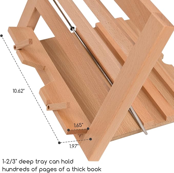 MEEDEN Book Stand with Page Holder Clips, Cookbook Holders for Reading Hands Free, Adjustable Foldable Solid Beechwood MacBook Stand for Laptop Textbook Bible File Documents - 13.39" x 9.25"