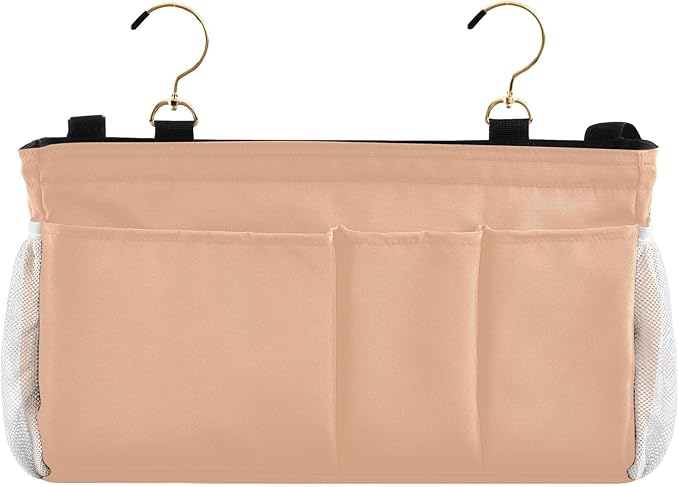 KOPIRIT Peach Orange Bedside Caddy Storage Bag Bedside Organizer for Headboards Bunk Beds Hanging Storage Organizer 6 Pockets with Hooks for Magazine Water Bottle Holder