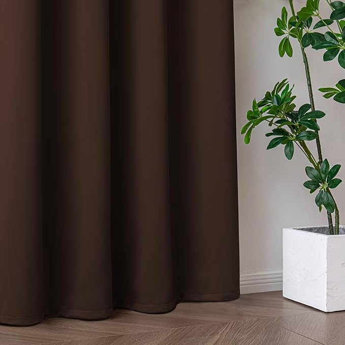 Blackout Curtains for Bedroom 1 Panel, Custom Curtains Thermal Insulated Chocolate, Rod Pocket Room Darkening Drapes for Living Room Windows Luxury Decor(Custom Size,Chocolate)