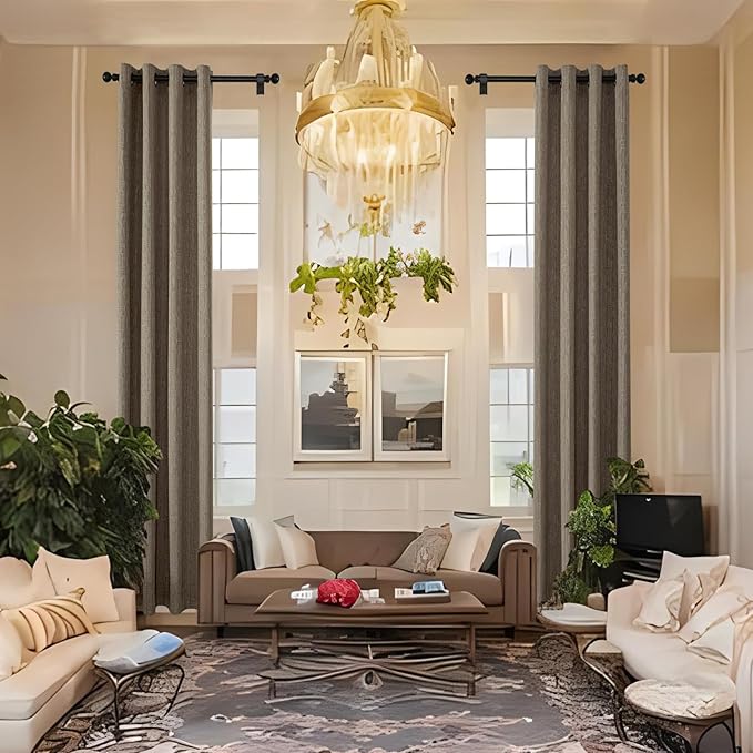 Extra Long Linen Curtains 120 inch Length 2 Panels Thick Faux Linen Blended Window Drapes Burlap Textured Curtains with Grommet for Living Room Farmhouse 10ft (52x120 Dark Coffee) Natural