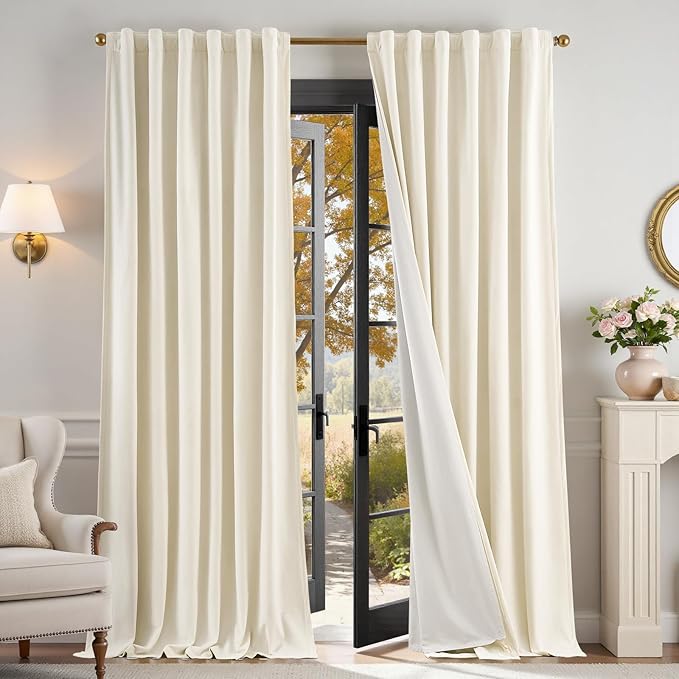 Lazzzy Blackout Velvet Curtains for Living Room Bedroom 96 Inch Long Insulated Lined Drapes Rod Pocket Modern Window Treatments 2 Panels Set Vanilla White